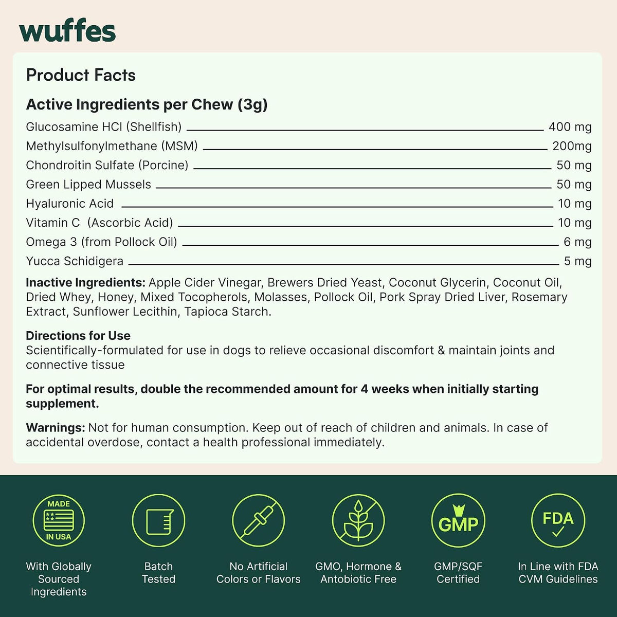Wuffes Advanced Hip & Joint Chews for Small & Medium Dogs, Vet Recommended
