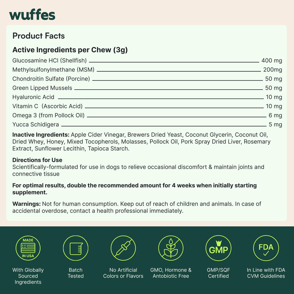 Wuffes Advanced Hip & Joint Chews for Small & Medium Dogs, Vet Recommended