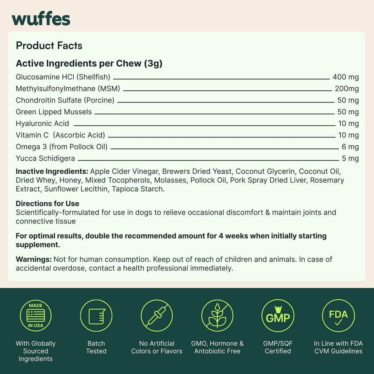 Wuffes Advanced Hip & Joint Chews for Small & Medium Dogs, Vet Recommended