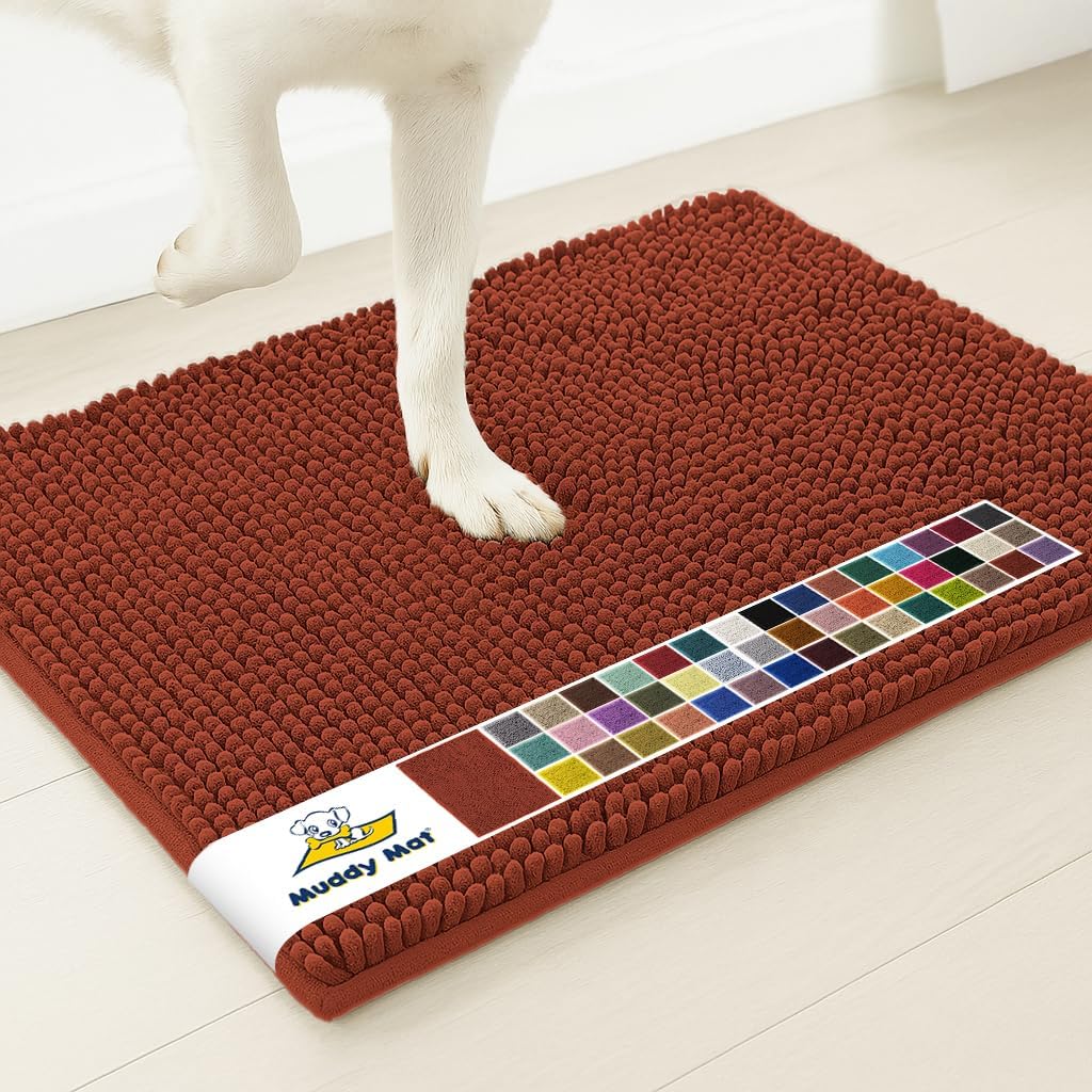 Muddy Mat® | Super Water Absorbent Door Mat Indoor, Microfiber Quick Dry Chenille Entryway Rug, Slip Resistant Front Door Mat, Indoor Mats for Entryway, Machine Washable Pet Rug, Grey 30"x19"