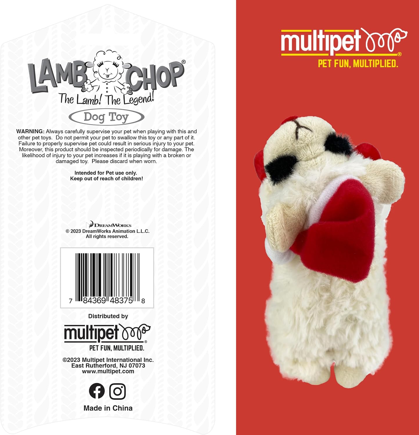 Multipet Lamb Chop Dog Plush Toy - Squeaky Toy for All Dogs - Extra Soft Plush - Stuffed Animal Dog Toy for Cuddling & Playing - Cute Pet Toy (6", Cream)