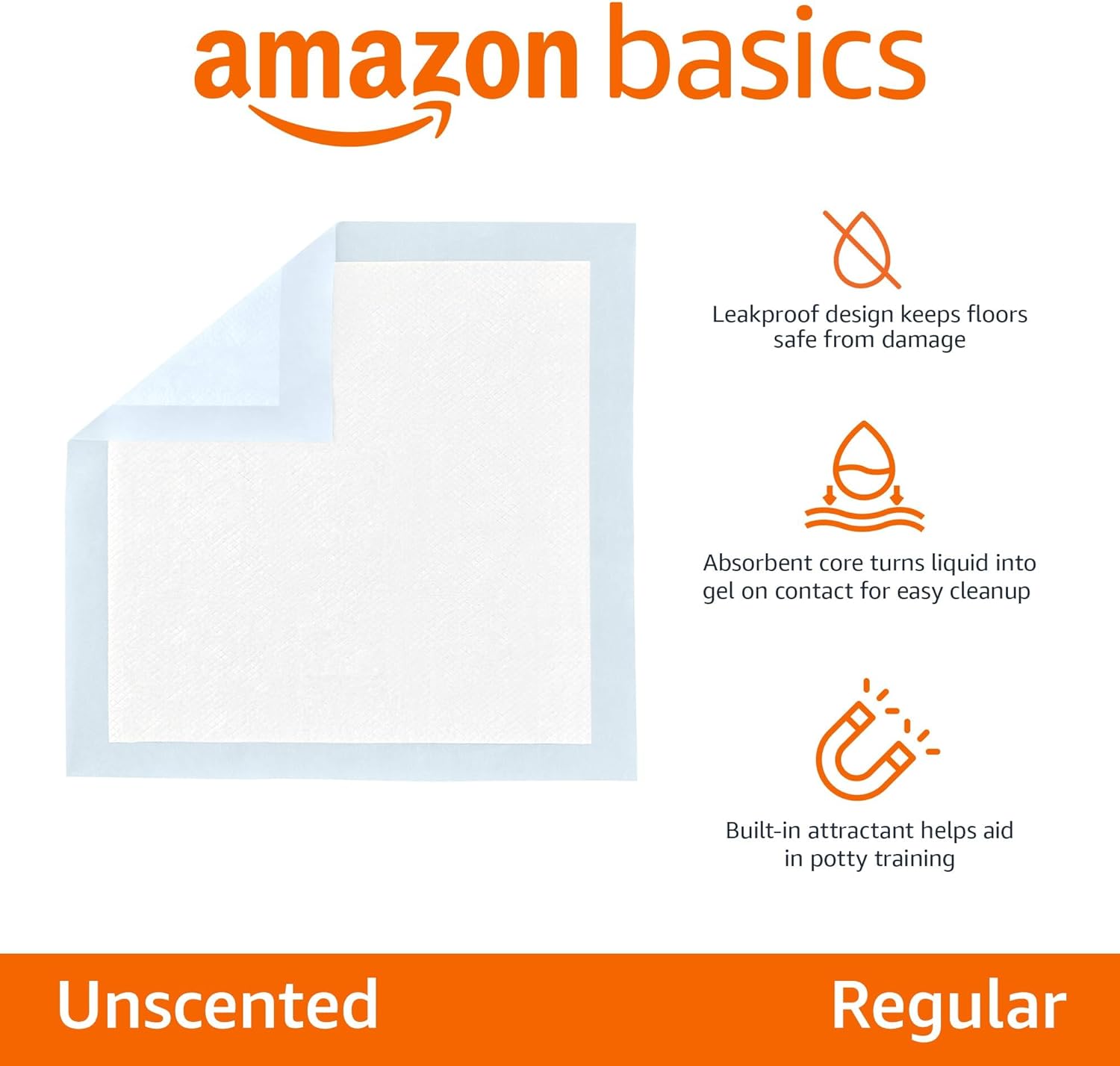 Amazon Basics Leak-Proof Dog and Puppy Potty Training Pee Pads with Quick-Dry 5-Layer Super Absorbent Design, Regular Size 22 x 22 inch, Blue & White, 100 Count