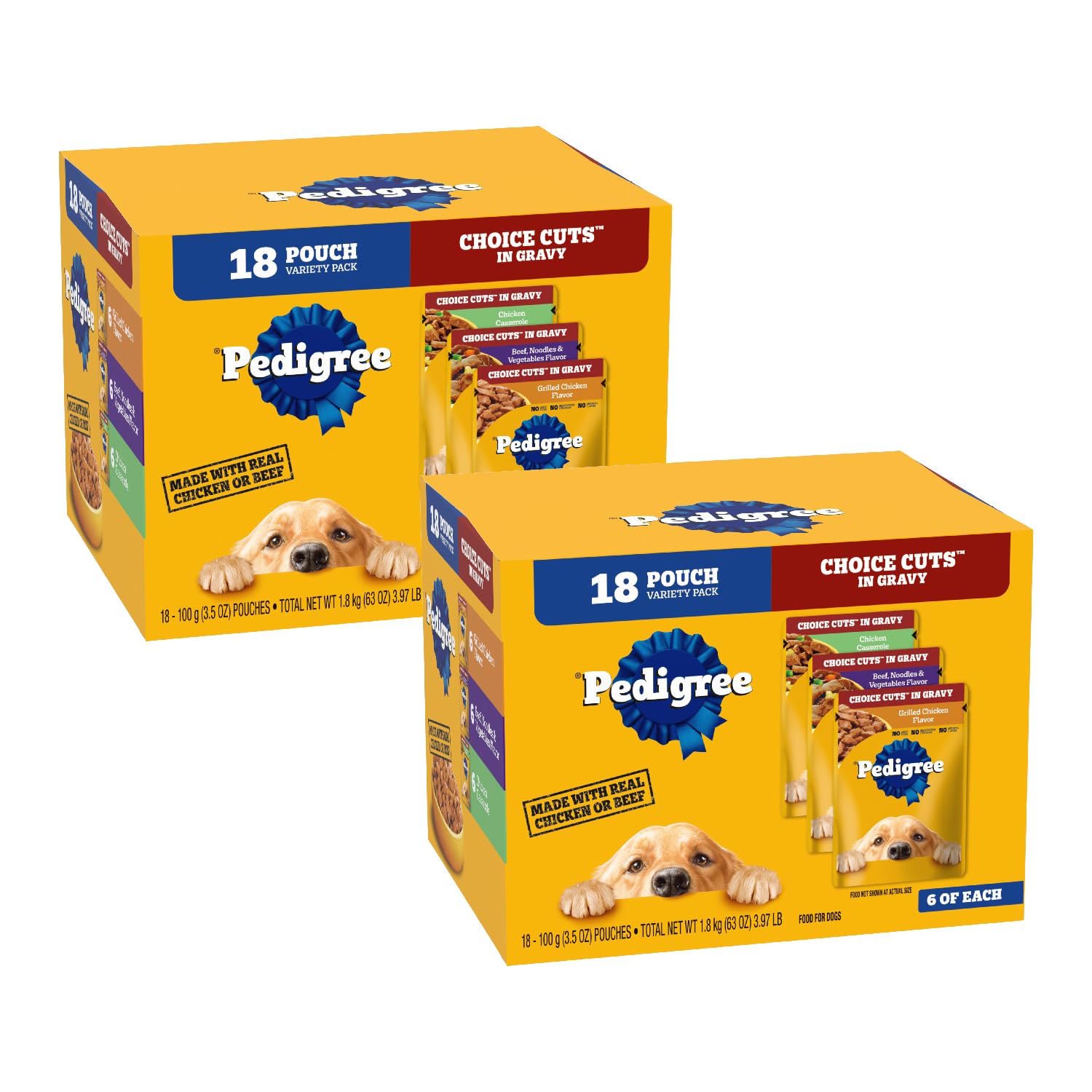Pedigree Choice Cuts Wet Dog Food Pouch, Protein Variety, 3.5 oz, 30 Count