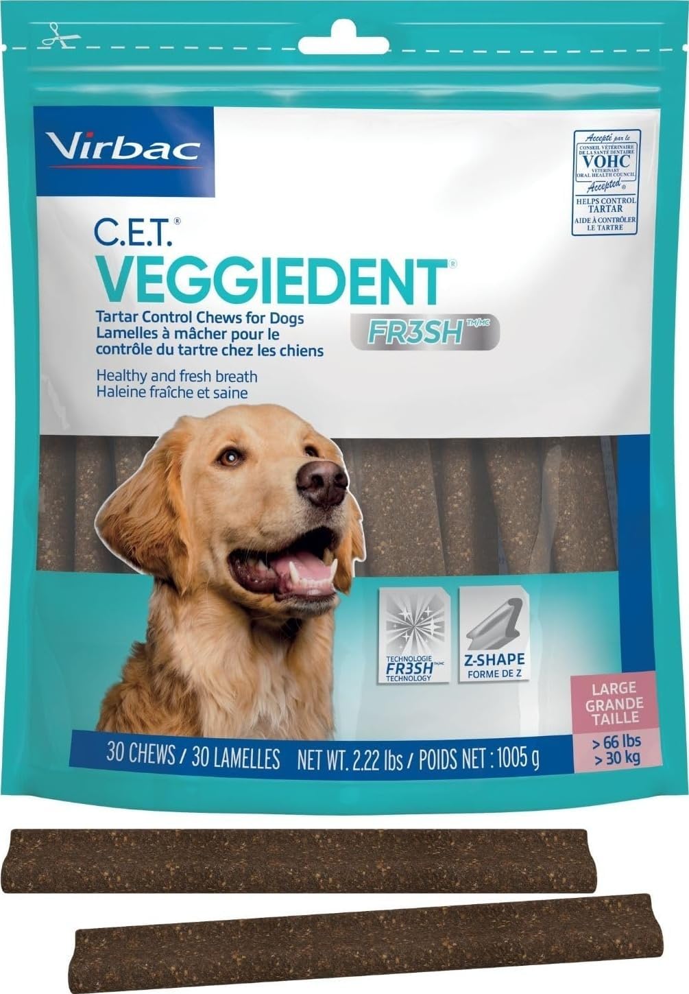 C.E.T. Veggiedent Fr3sh Plaque and Tartar Control Chews for Dogs, Medium