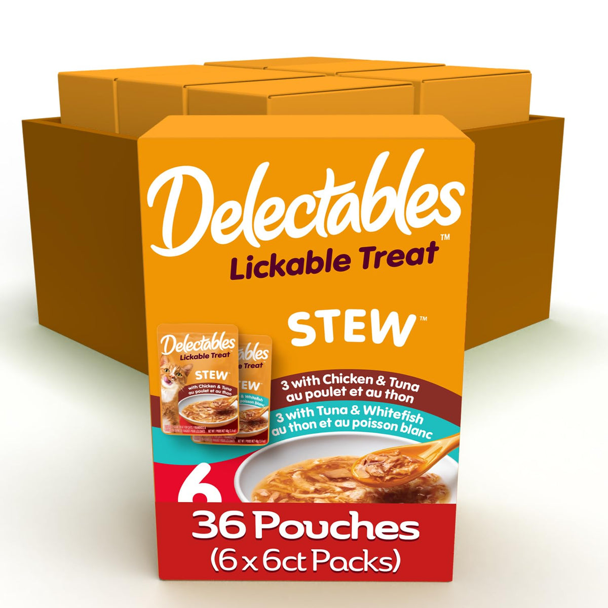 Delectables Lickable Treat Stew Wet Cat Treat Variety Pack, Food Topper, Hydrating, Grain-Free, No Fillers, No By-Products, No Added Preservatives, 1.4oz Pouch, 12ct