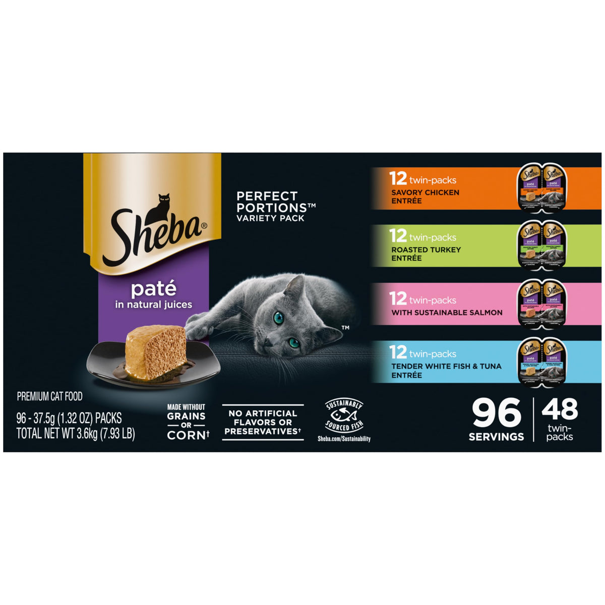 Sheba Perfect Portions Pate Wet Cat Food, Seafood Variety, 2.6 oz, 24 ct
