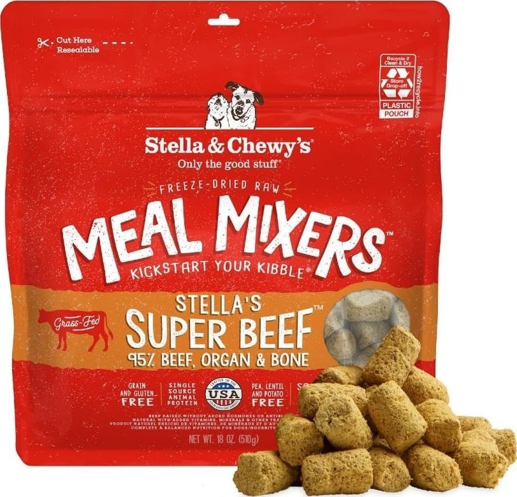 Stella & Chewy's Freeze-Dried Raw Beef Meal Mixers- Dog Food Topper and Mixer - Made with 95% Grass-Fed Beef, Organs & Bone - Perfect for Picky Eaters - Grain-Free - 7 oz