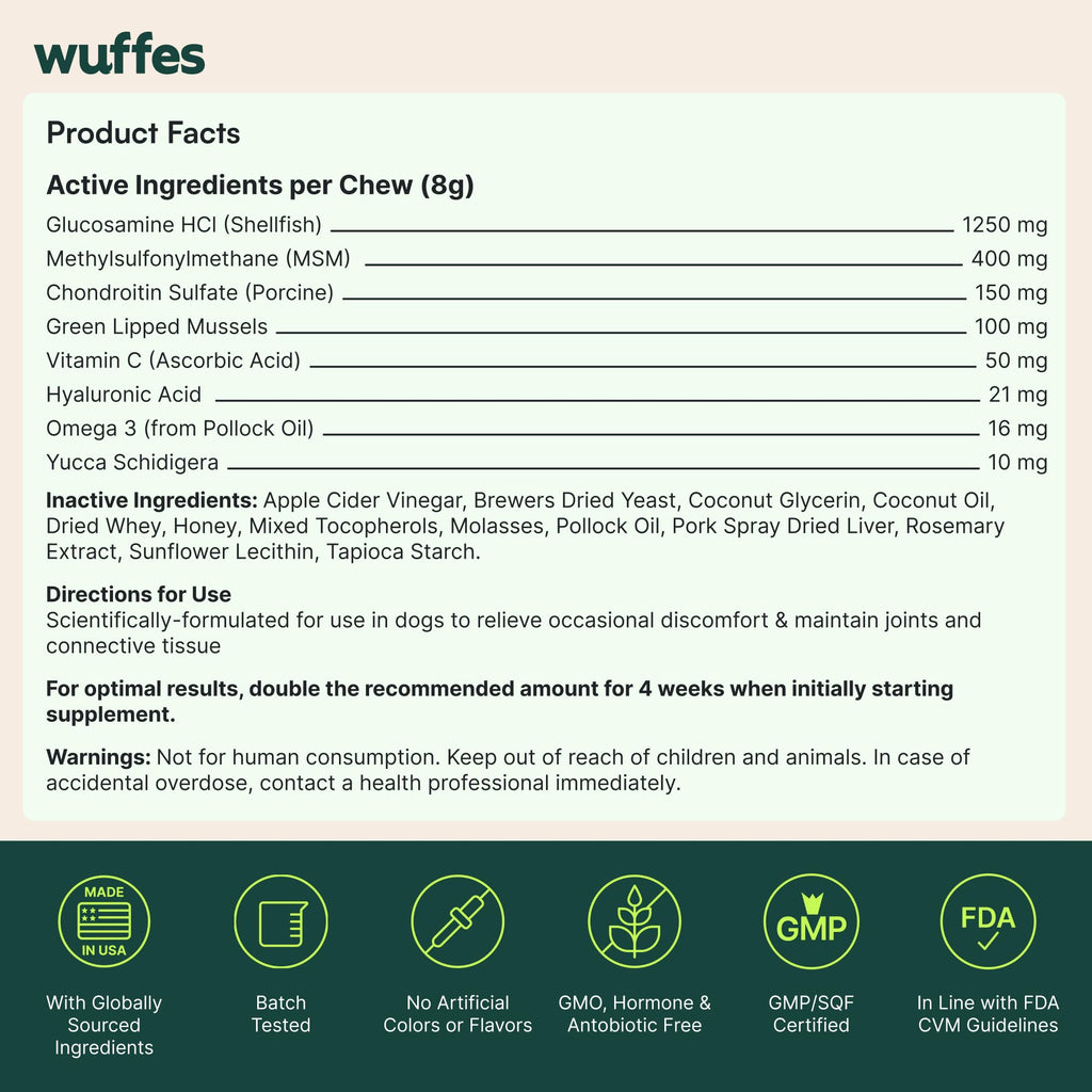 Wuffes Advanced Hip & Joint Chews for Small & Medium Dogs, Vet Recommended