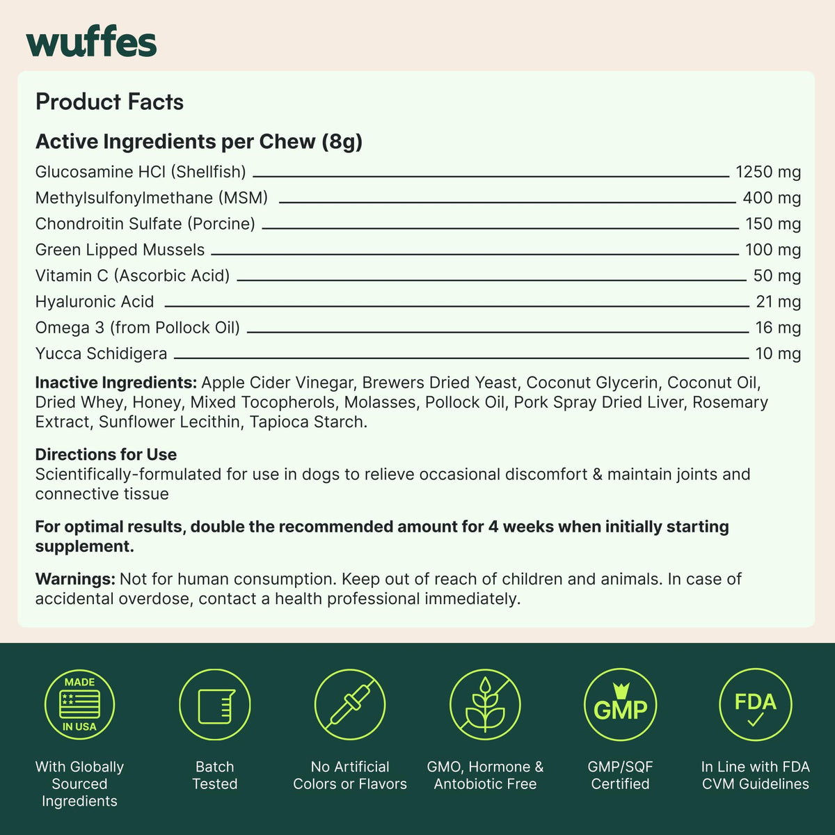 Wuffes Advanced Hip & Joint Chews for Small & Medium Dogs, Vet Recommended