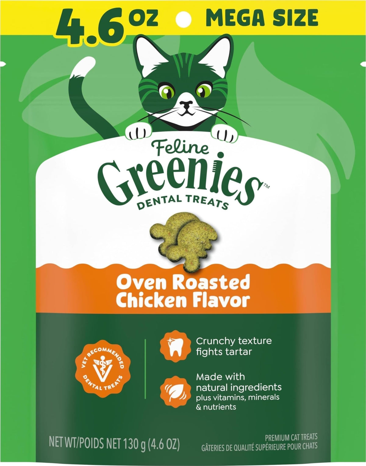 Greenies Feline Natural Dental Cat Treats, Roasted Chicken Flavor, 9.75 oz