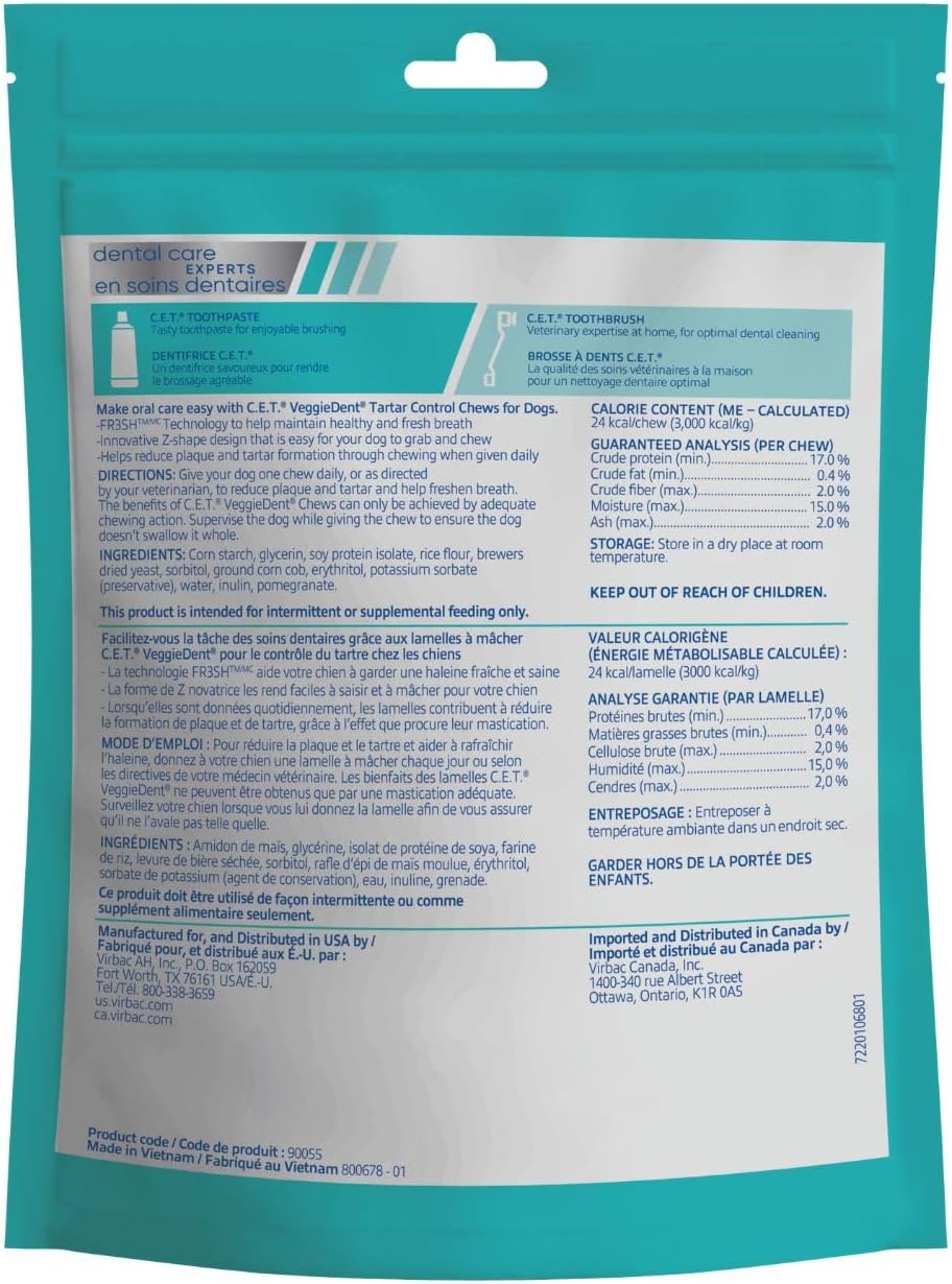 C.E.T. Veggiedent Fr3sh Plaque and Tartar Control Chews for Dogs, Medium