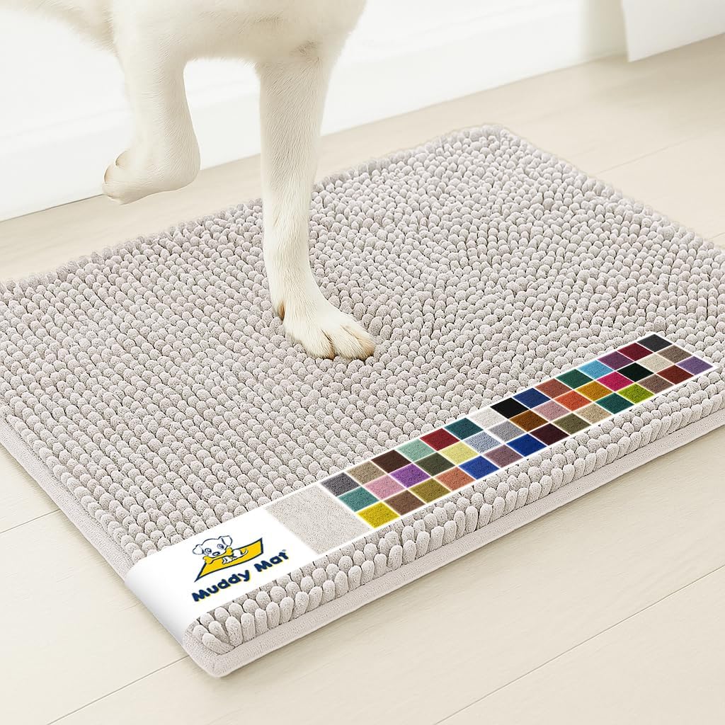 Muddy Mat® | Super Water Absorbent Door Mat Indoor, Microfiber Quick Dry Chenille Entryway Rug, Slip Resistant Front Door Mat, Indoor Mats for Entryway, Machine Washable Pet Rug, Grey 30"x19"
