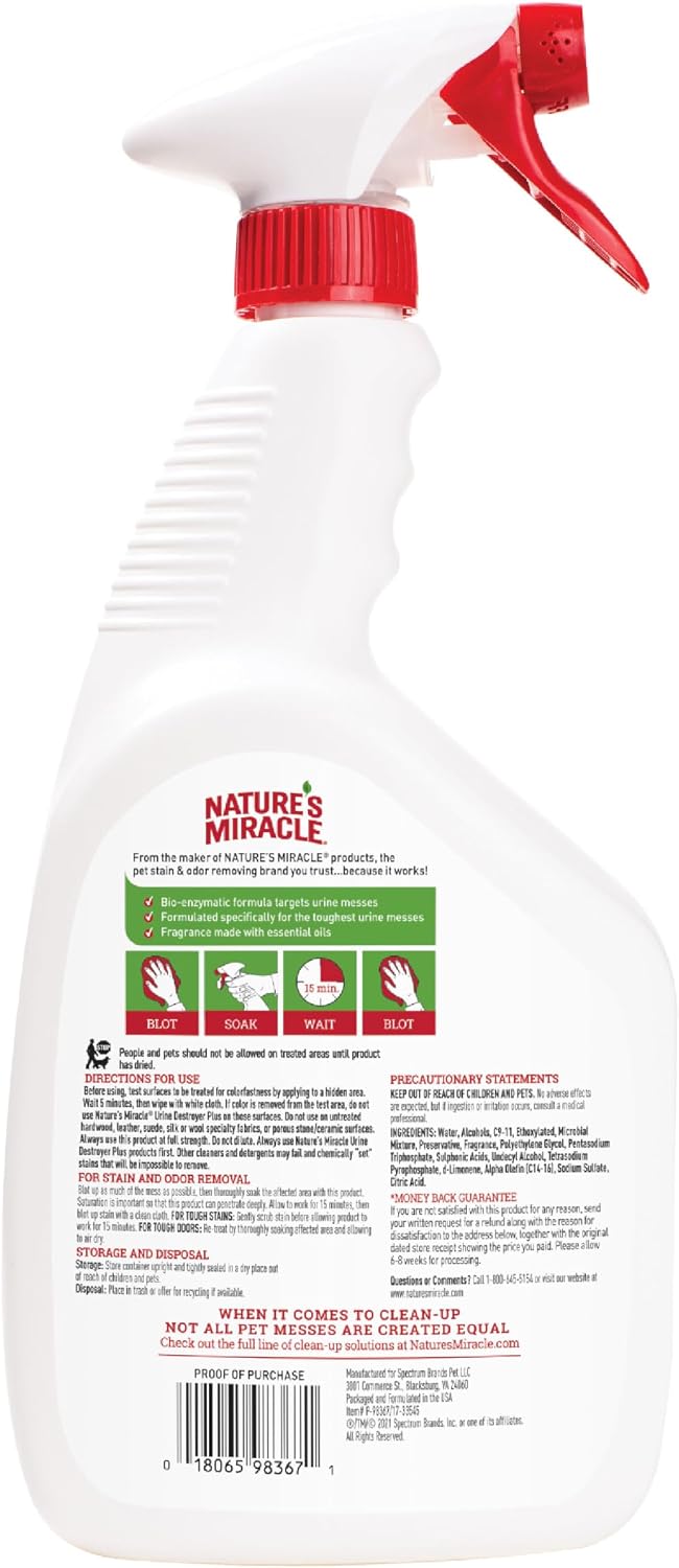 Nature's Miracle Cat Urine Destroyer Plus, Enzymatic Cleaner, 32 oz