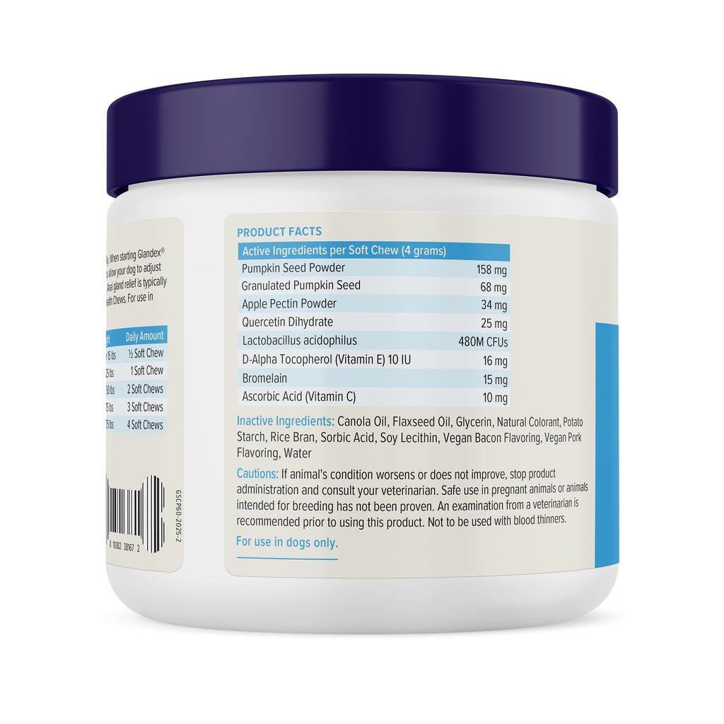 Vetnique Glandex for Dogs Anal Gland Chews 120ct Pumpkin, Digestive Enzymes