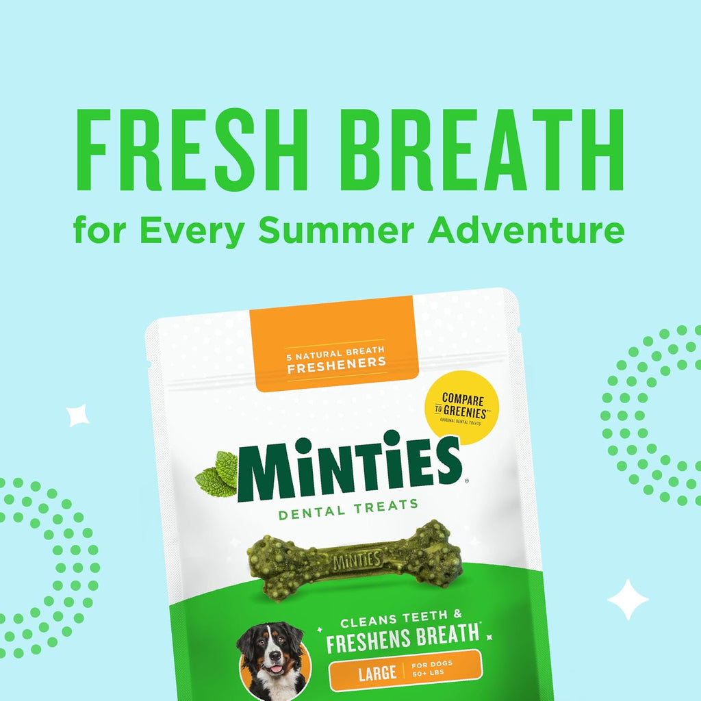 Minties Dental Chews for Dogs, 36 Count, Vet-Recommended Mint-Flavored Dog Treats for Large Breeds Over 50 lbs, Dental Bones Clean Teeth, Fight Bad Breath, Removes Plaque and Tartar