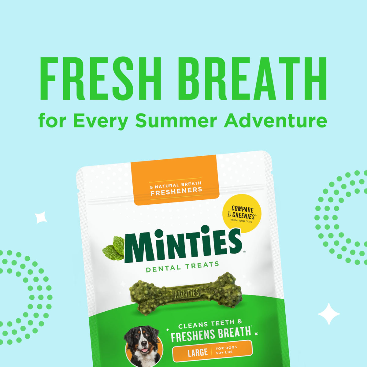 Minties Dental Chews for Dogs, 36 Count, Vet-Recommended Mint-Flavored Dog Treats for Large Breeds Over 50 lbs, Dental Bones Clean Teeth, Fight Bad Breath, Removes Plaque and Tartar