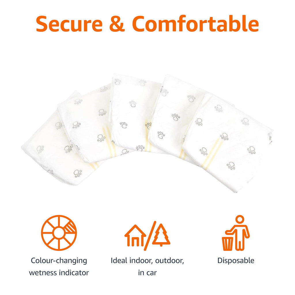 Amazon Basics Absorbent, Leakproof Male Dog Wrap Disposable Diapers with Wetness Indicator, Breathable, Small, White, 50-Pack