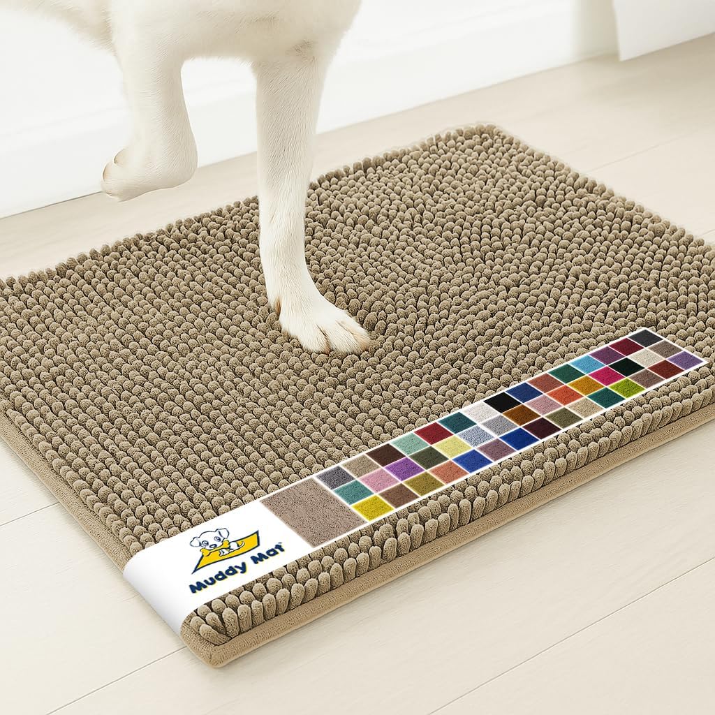 Muddy Mat® | Super Water Absorbent Door Mat Indoor, Microfiber Quick Dry Chenille Entryway Rug, Slip Resistant Front Door Mat, Indoor Mats for Entryway, Machine Washable Pet Rug, Grey 30"x19"