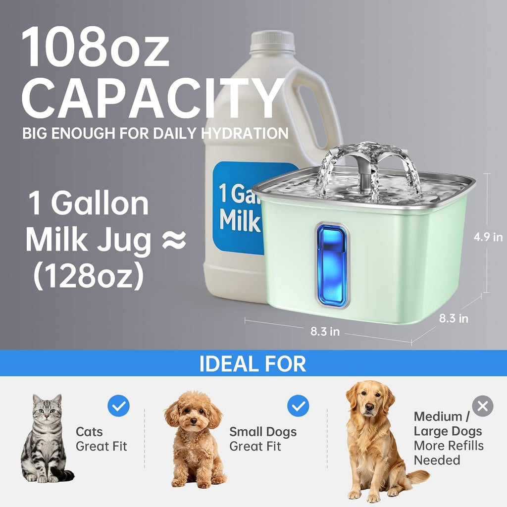 Veken Innovation Award Winner Stainless Steel Cat Water Fountain, 108oz