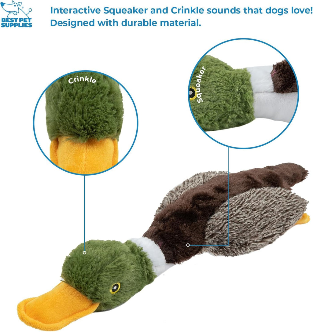 Best Pet Supplies Interactive Squeaky Dog Toy - Crinkle Duck, Yellow
