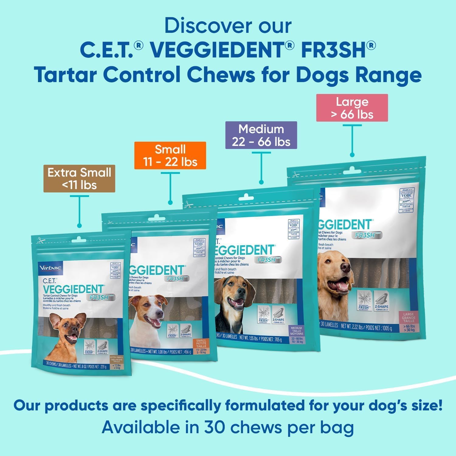 C.E.T. Veggiedent Fr3sh Plaque and Tartar Control Chews for Dogs, Medium