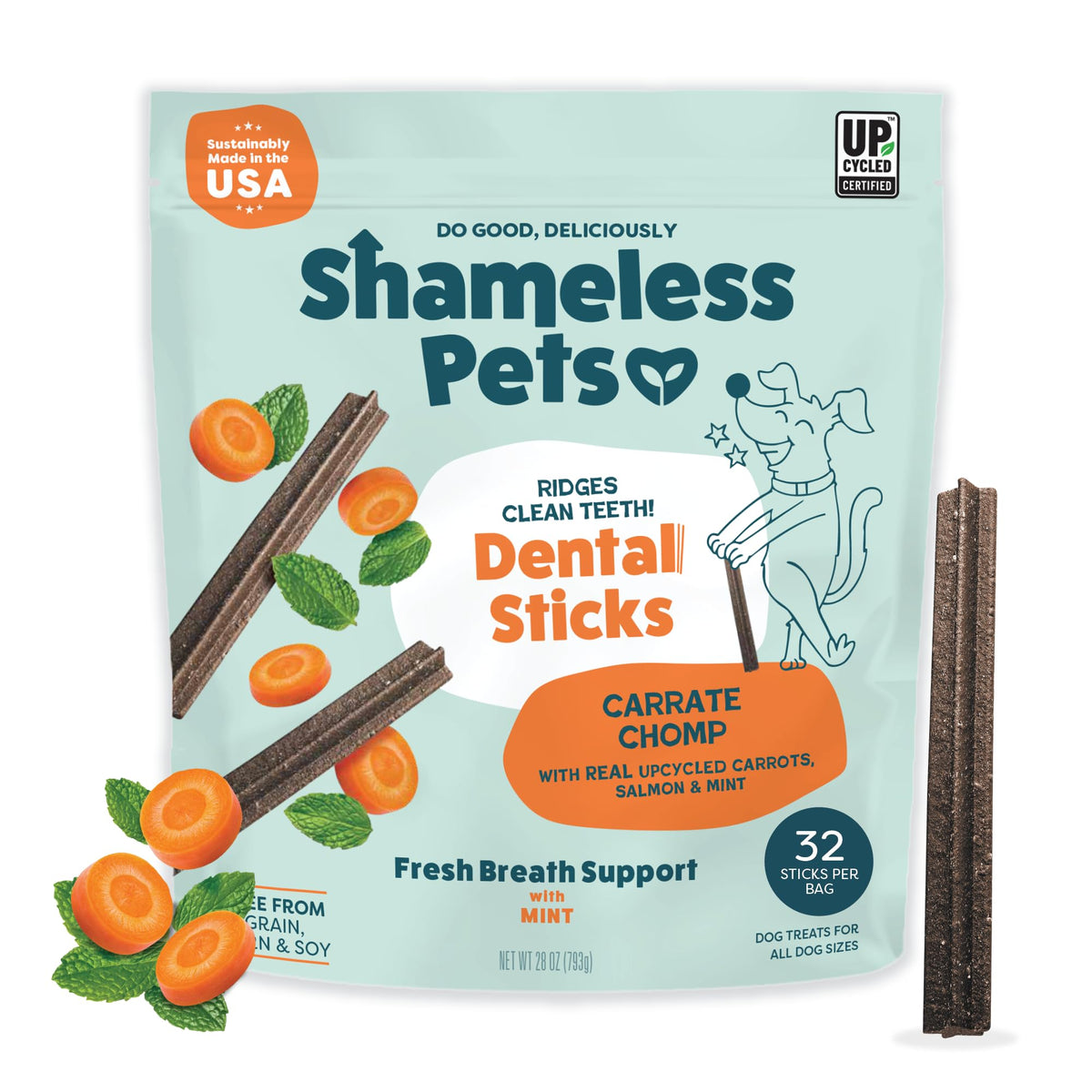 Shameless Pets Blueberry & Mint Dental Chews for Dogs, 8 Chews
