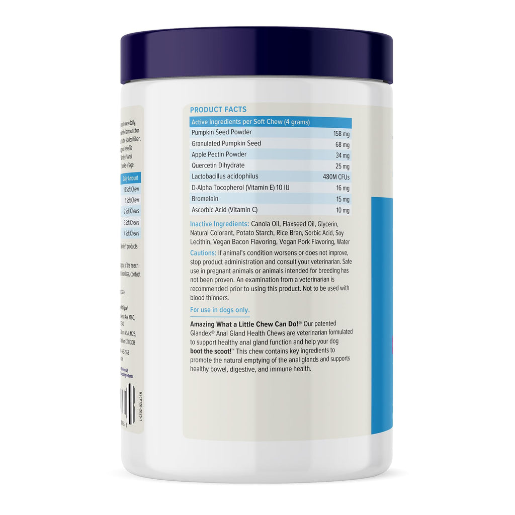 Vetnique Glandex for Dogs Anal Gland Chews 120ct Pumpkin, Digestive Enzymes