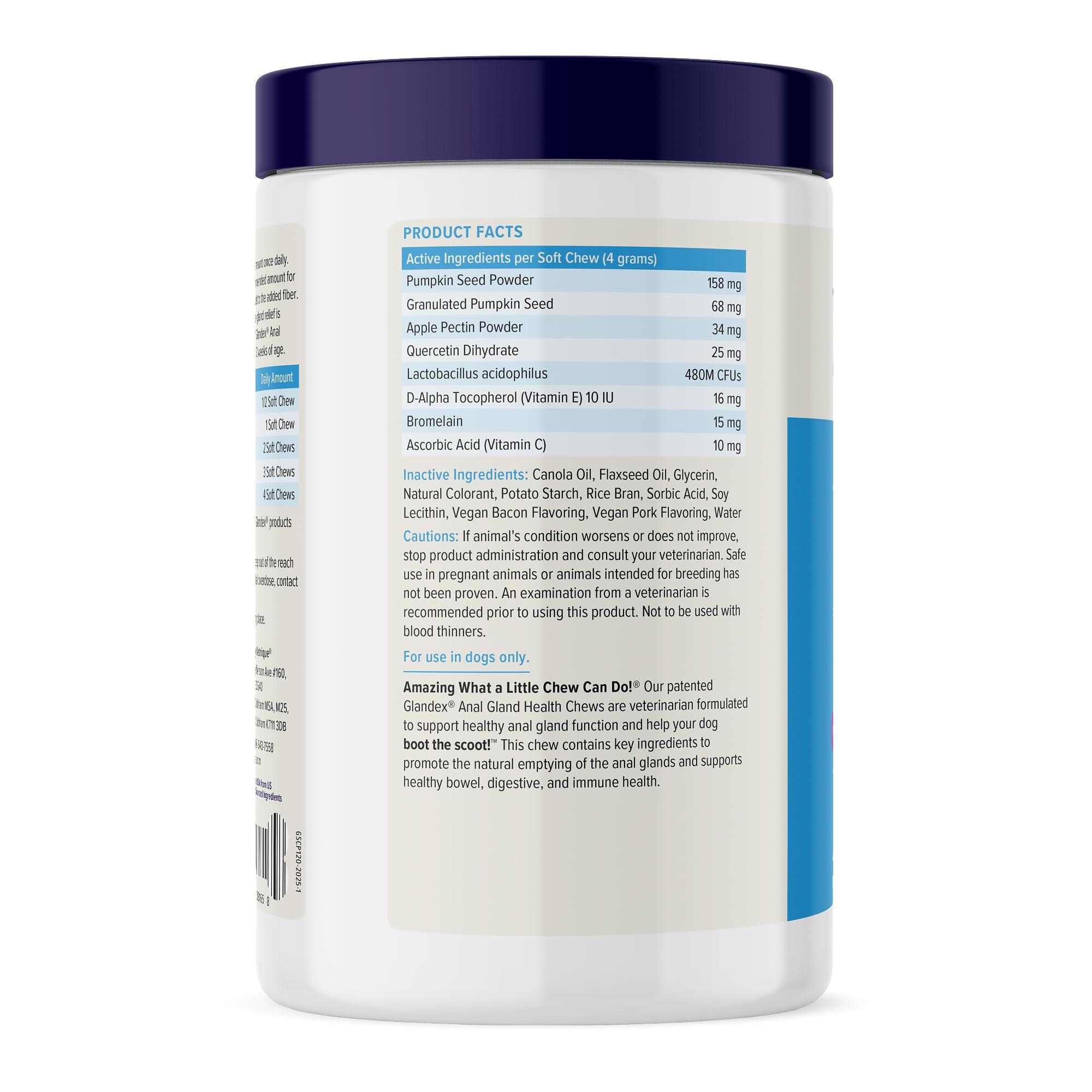 Vetnique Glandex for Dogs Anal Gland Chews 120ct Pumpkin, Digestive Enzymes