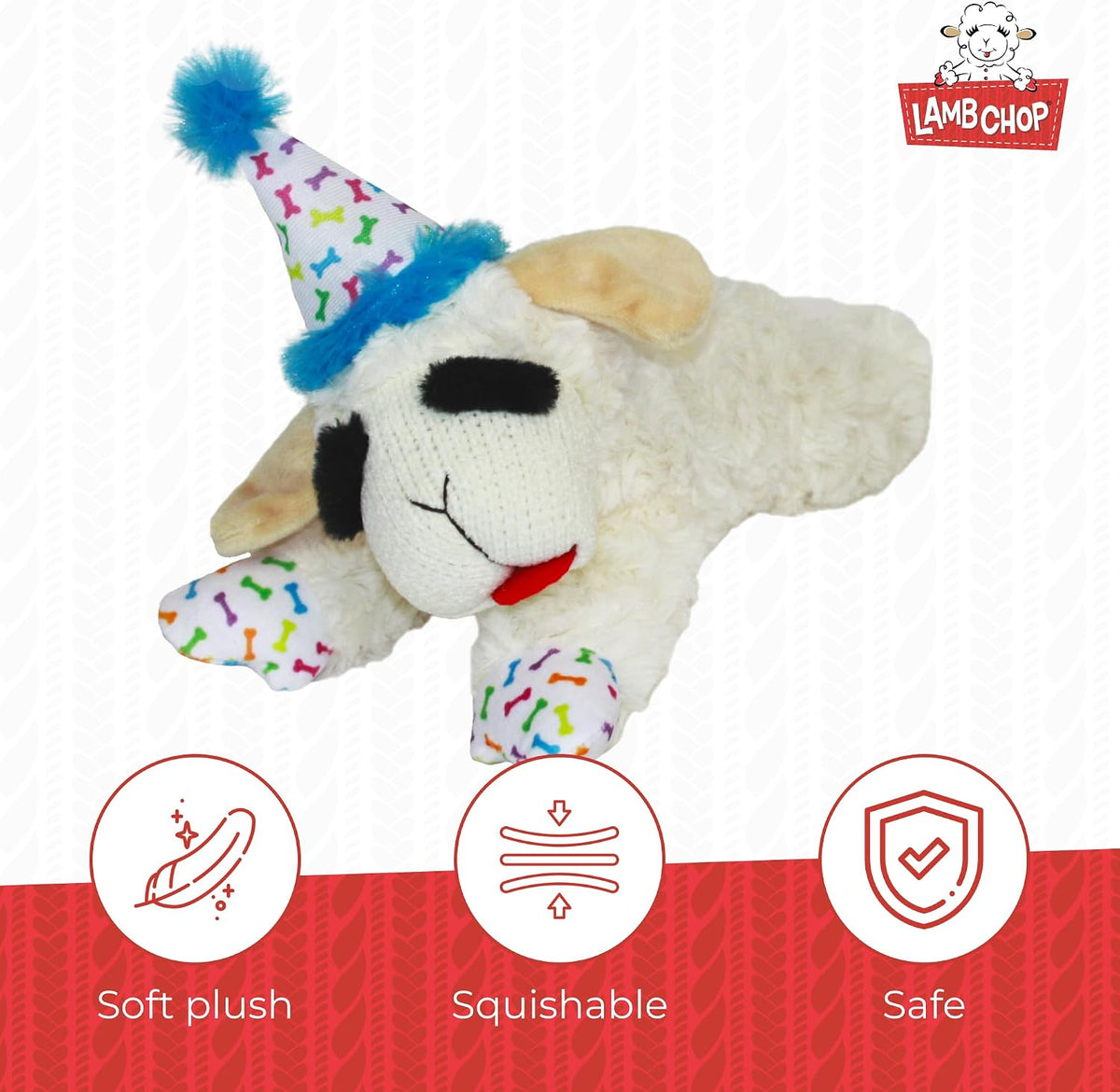 Multipet Lamb Chop Dog Plush Toy - Squeaky Toy for All Dogs - Extra Soft Plush - Stuffed Animal Dog Toy for Cuddling & Playing - Cute Pet Toy (6", Cream)