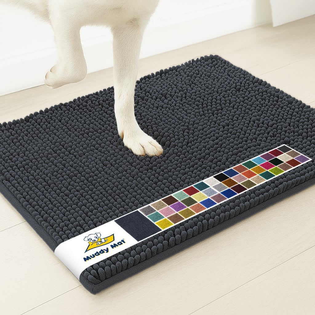 Muddy Mat® | Super Water Absorbent Door Mat Indoor, Microfiber Quick Dry Chenille Entryway Rug, Slip Resistant Front Door Mat, Indoor Mats for Entryway, Machine Washable Pet Rug, Grey 30"x19"