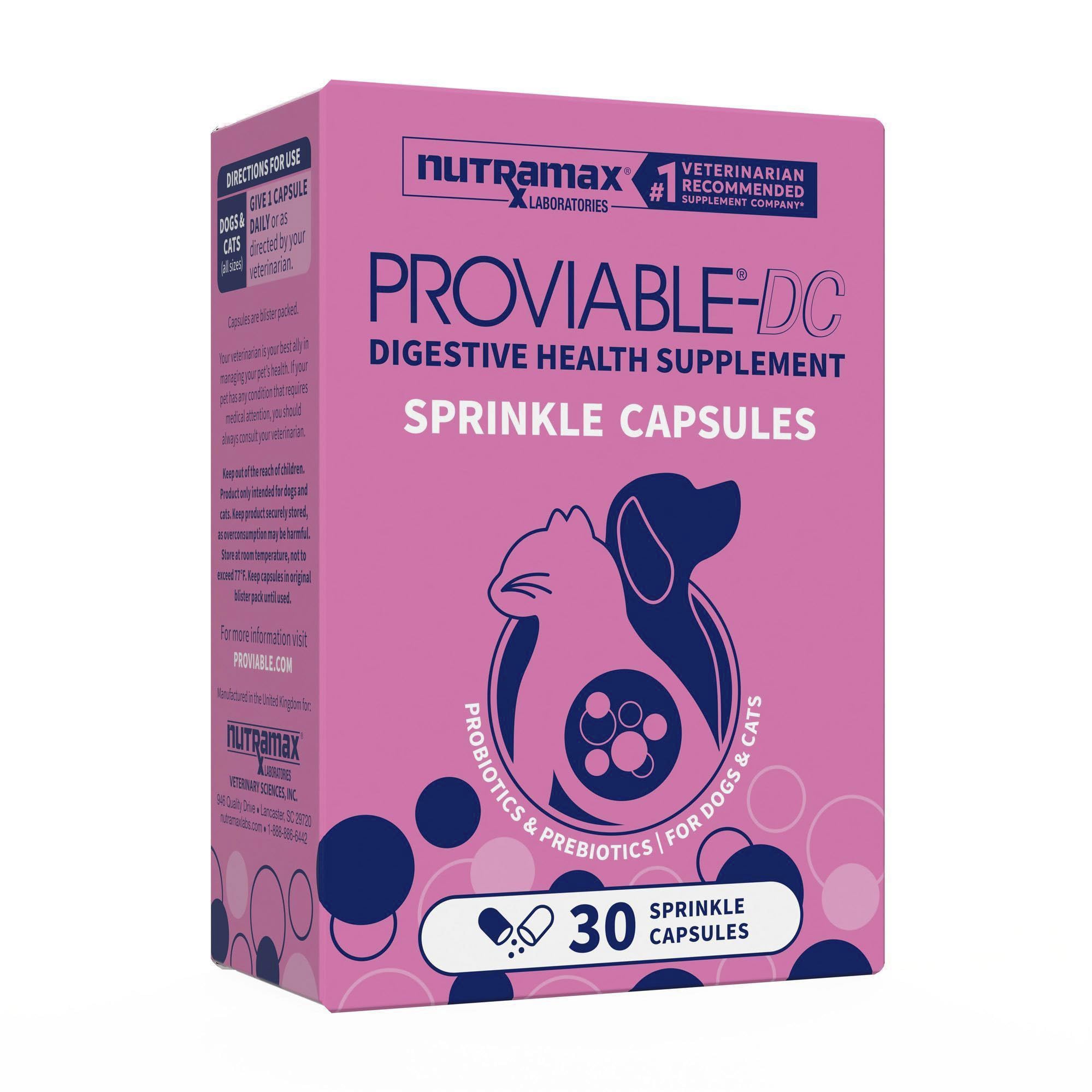 Nutramax Proviable Probiotics + Prebiotics, for Dogs & Cats, Capsules, 80ct