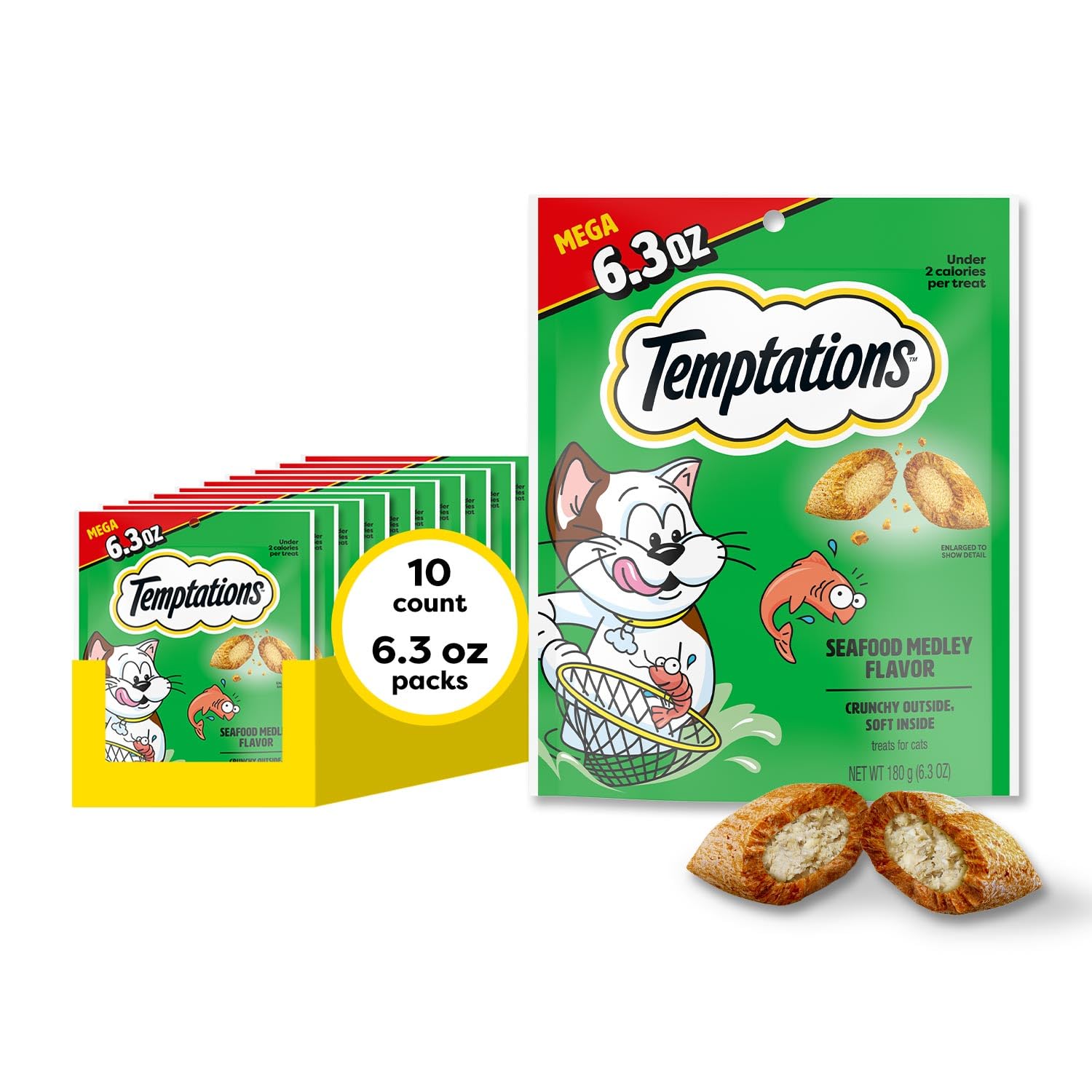 Temptations Classic Crunchy and Soft Cat Treats, Seafood Medley, 16 oz