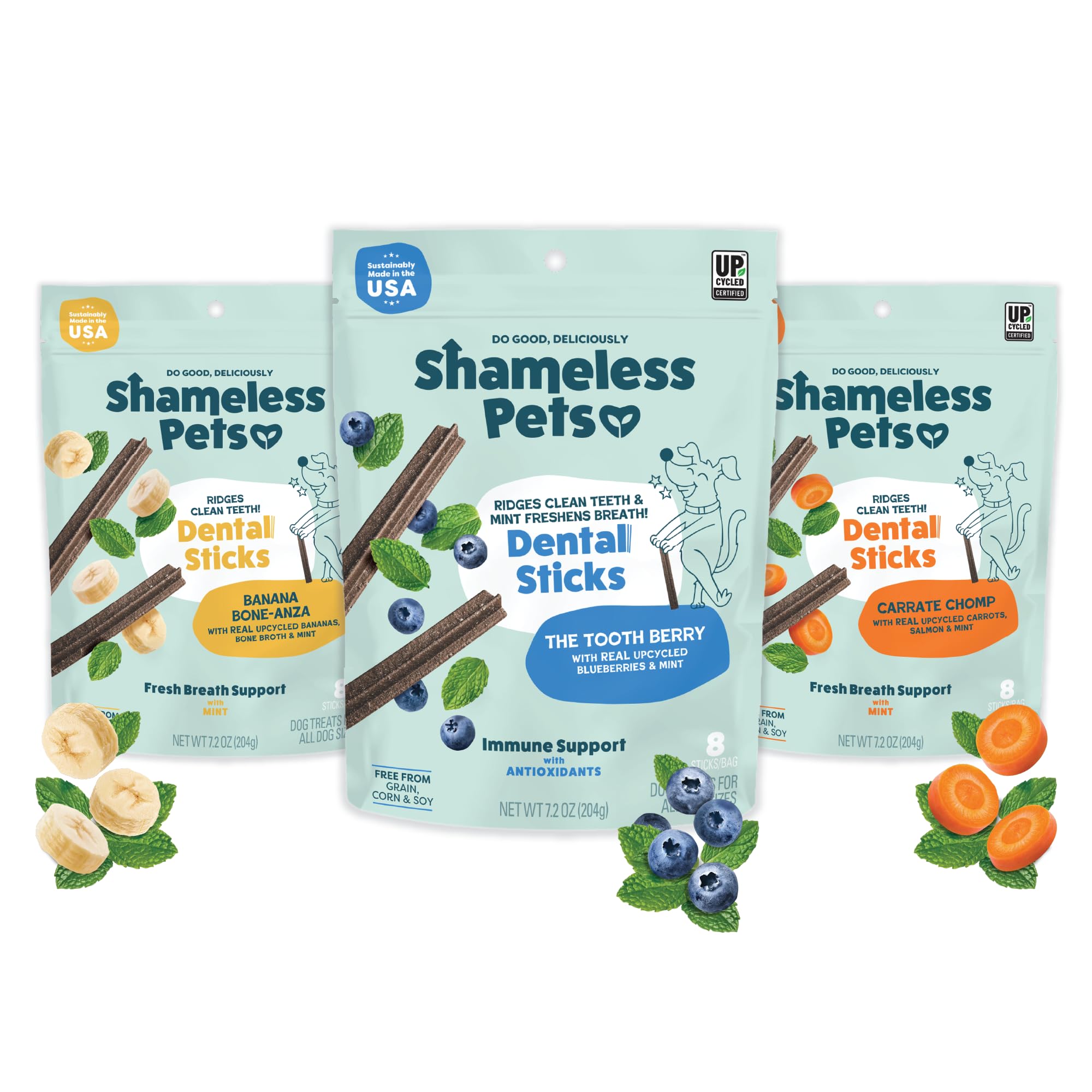 Shameless Pets Blueberry & Mint Dental Chews for Dogs, 8 Chews