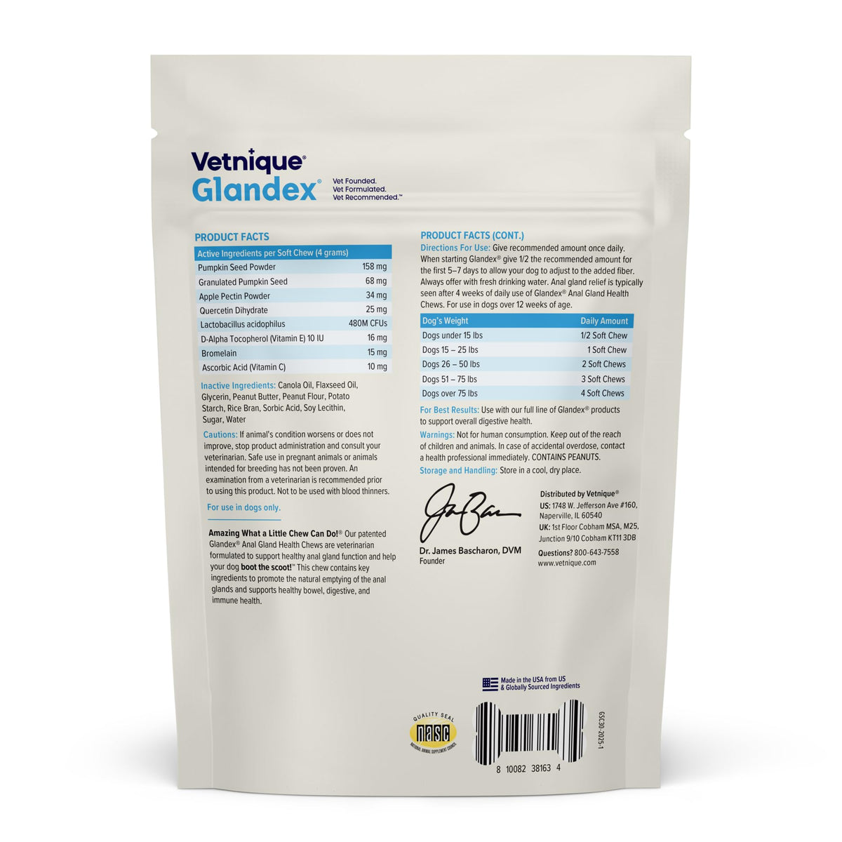 Vetnique Glandex for Dogs Anal Gland Chews 120ct Pumpkin, Digestive Enzymes