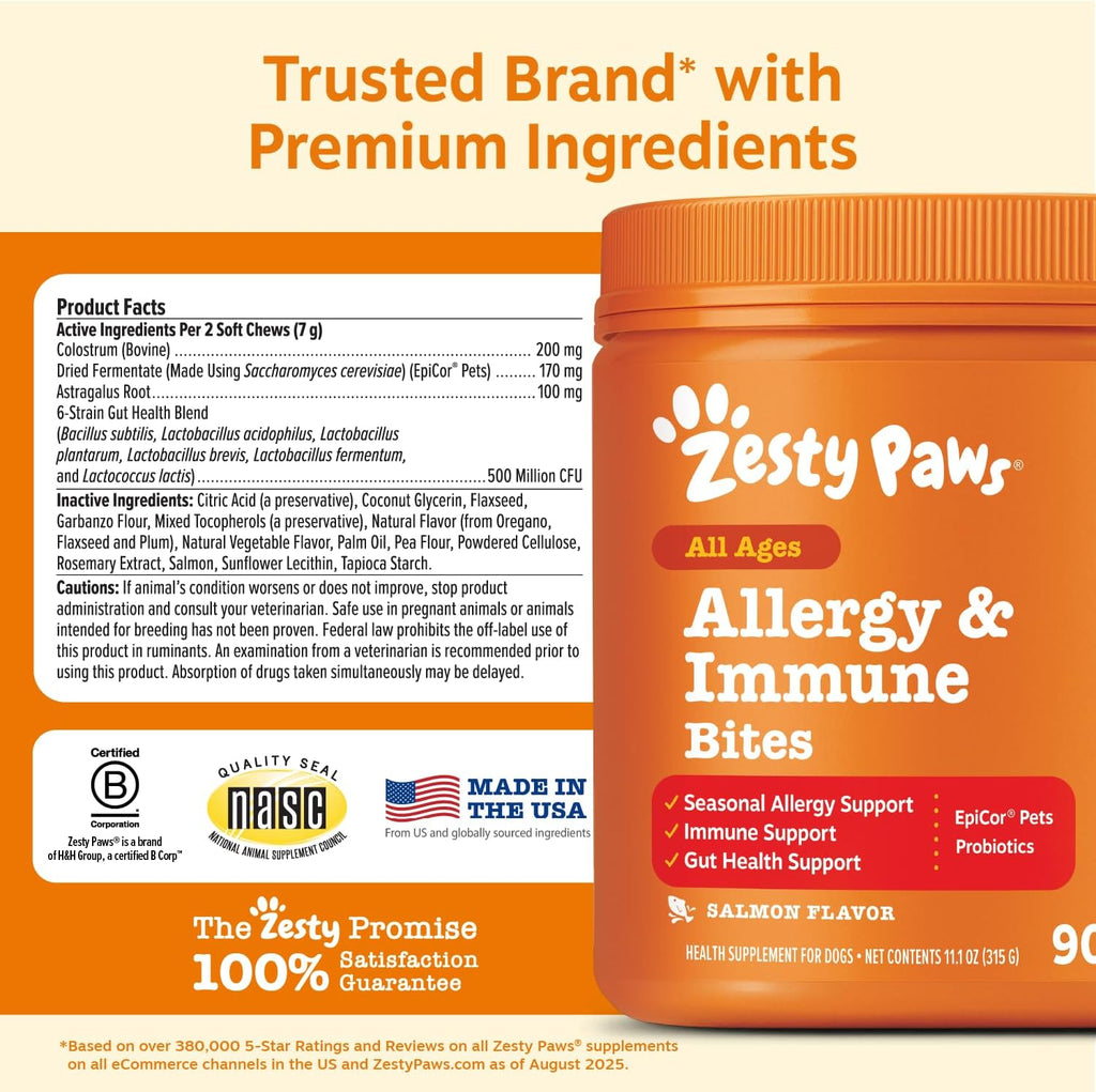 Zesty Paws Dog Allergy Chews - Dog Allergy Relief, Lamb, 90 Ct