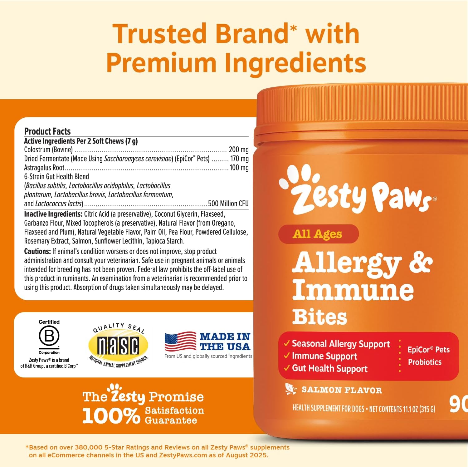 Zesty Paws Dog Allergy Chews - Dog Allergy Relief, Lamb, 90 Ct