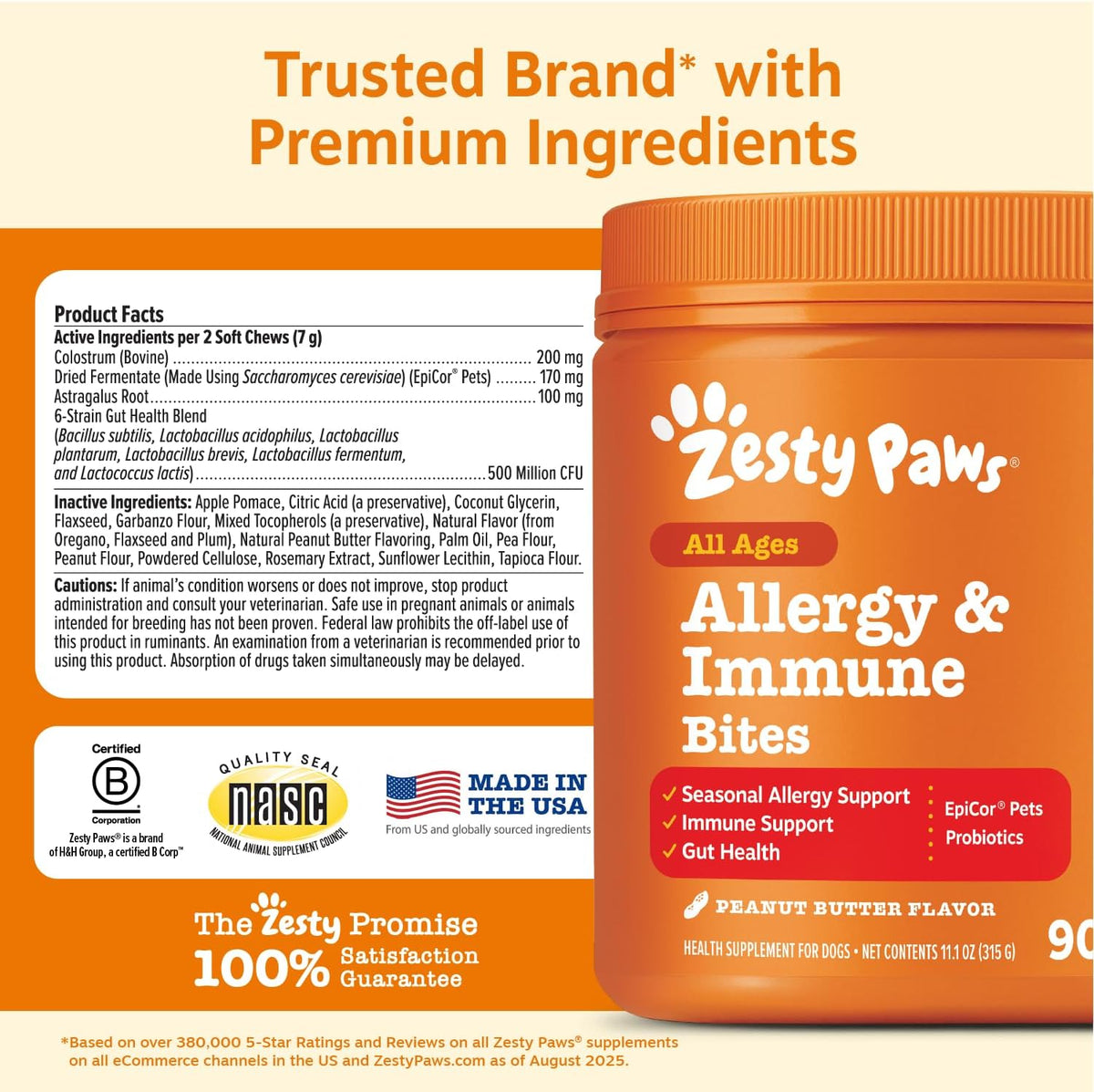Zesty Paws Dog Allergy Chews - Dog Allergy Relief, Lamb, 90 Ct