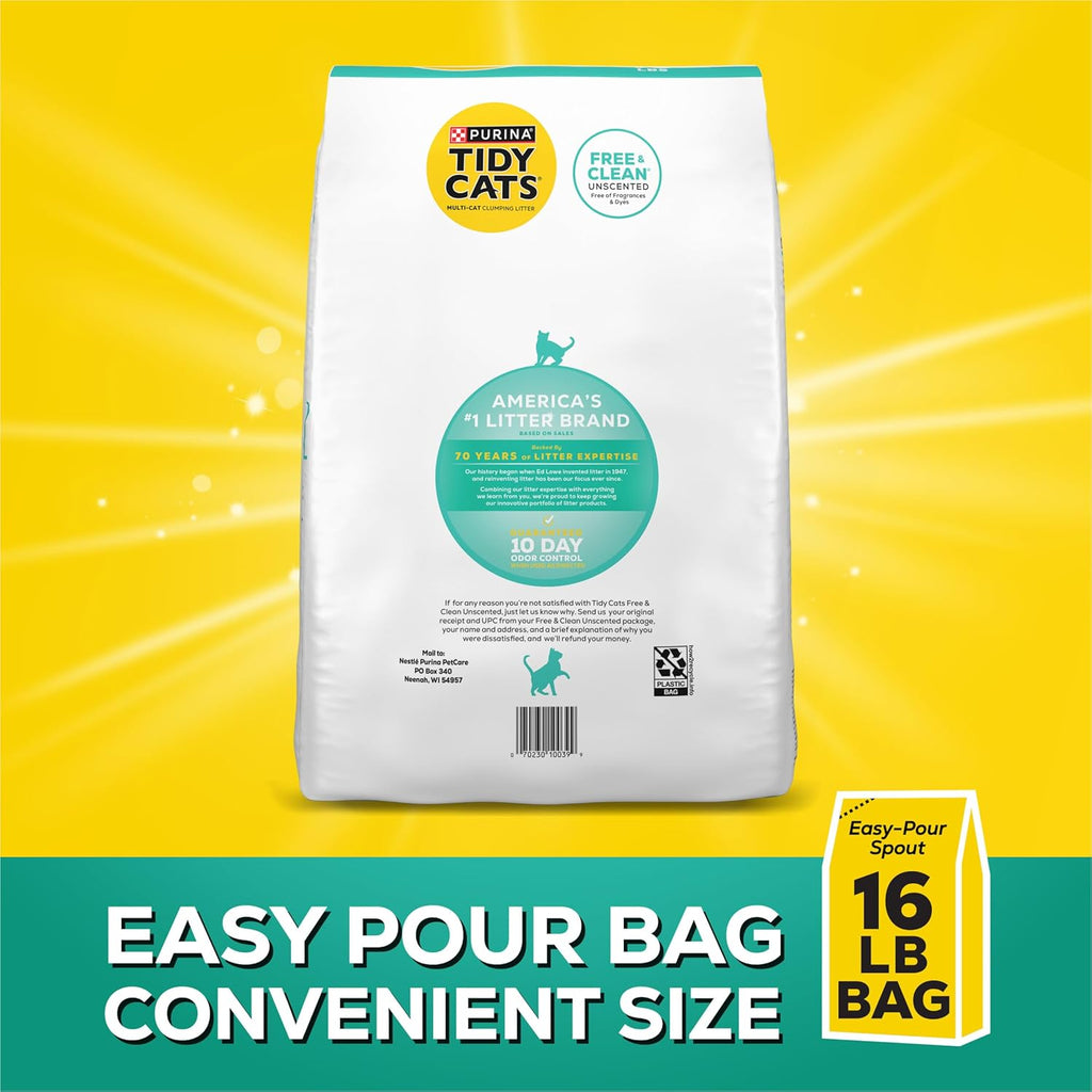 Purina Tidy Cats Free and Clean Unscented Clumping Cat Litter, 38 lb Box