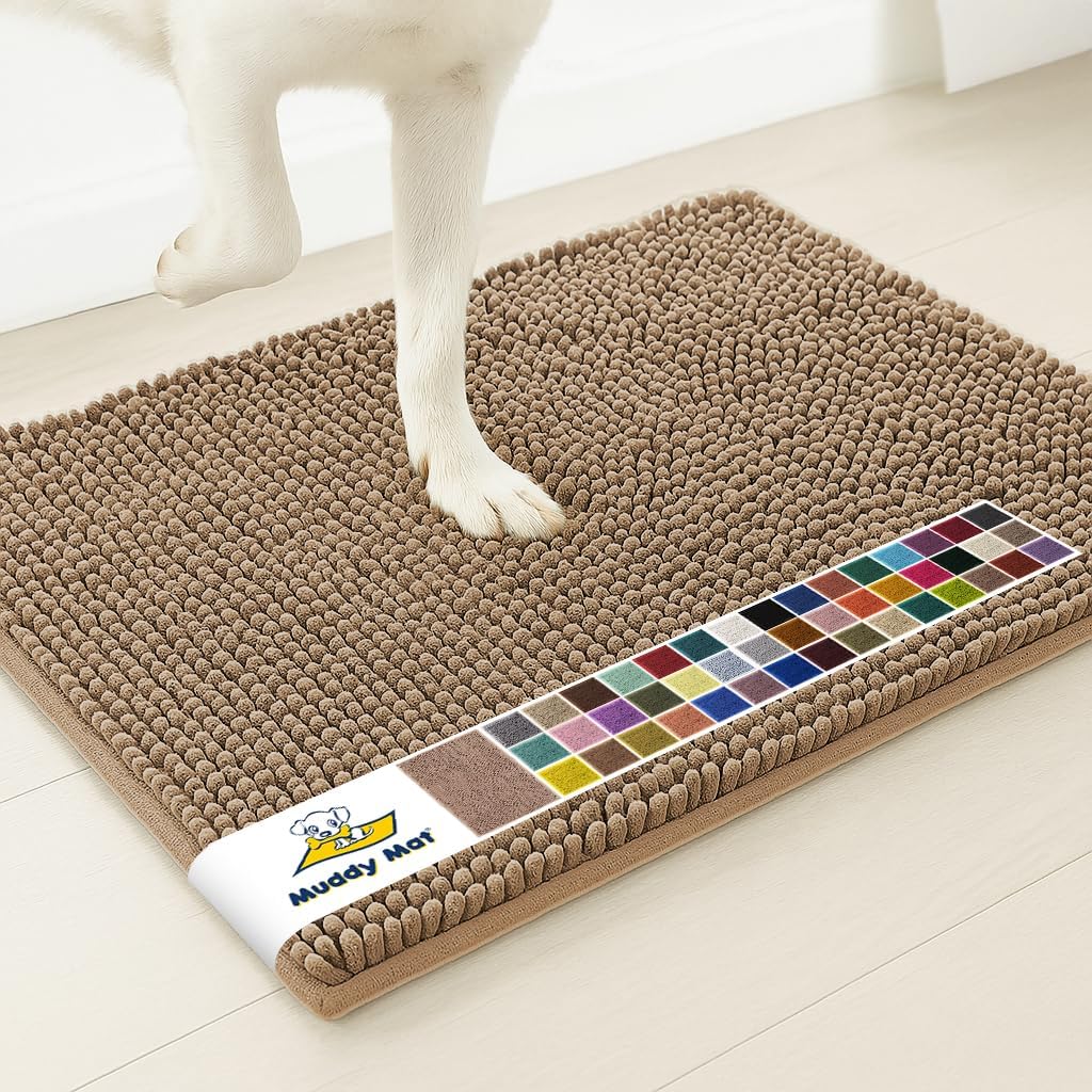 Muddy Mat® | Super Water Absorbent Door Mat Indoor, Microfiber Quick Dry Chenille Entryway Rug, Slip Resistant Front Door Mat, Indoor Mats for Entryway, Machine Washable Pet Rug, Grey 30"x19"