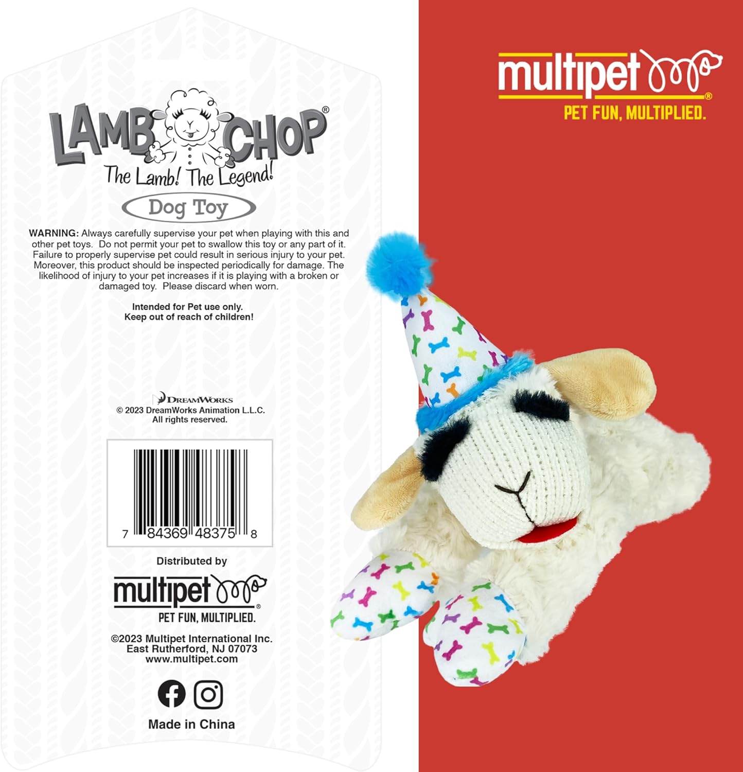 Multipet Lamb Chop Dog Plush Toy - Squeaky Toy for All Dogs - Extra Soft Plush - Stuffed Animal Dog Toy for Cuddling & Playing - Cute Pet Toy (6", Cream)