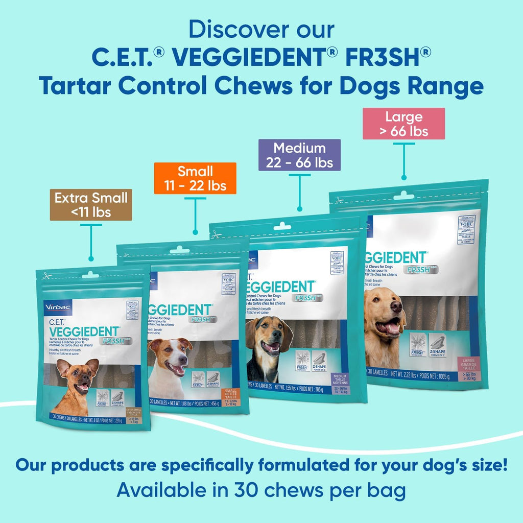 C.E.T. Veggiedent Fr3sh Plaque and Tartar Control Chews for Dogs, Medium