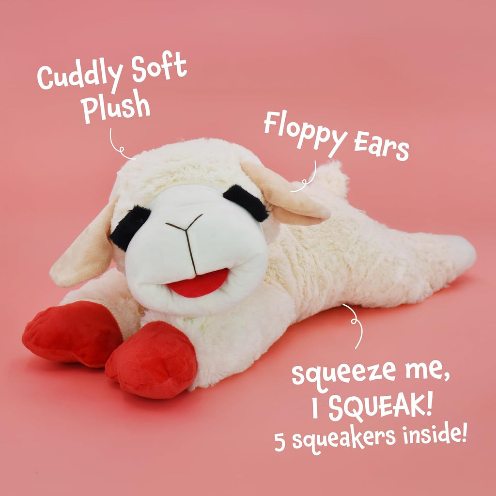 Multipet Lamb Chop Dog Plush Toy - Squeaky Toy for All Dogs - Extra Soft Plush - Stuffed Animal Dog Toy for Cuddling & Playing - Cute Pet Toy (6", Cream)