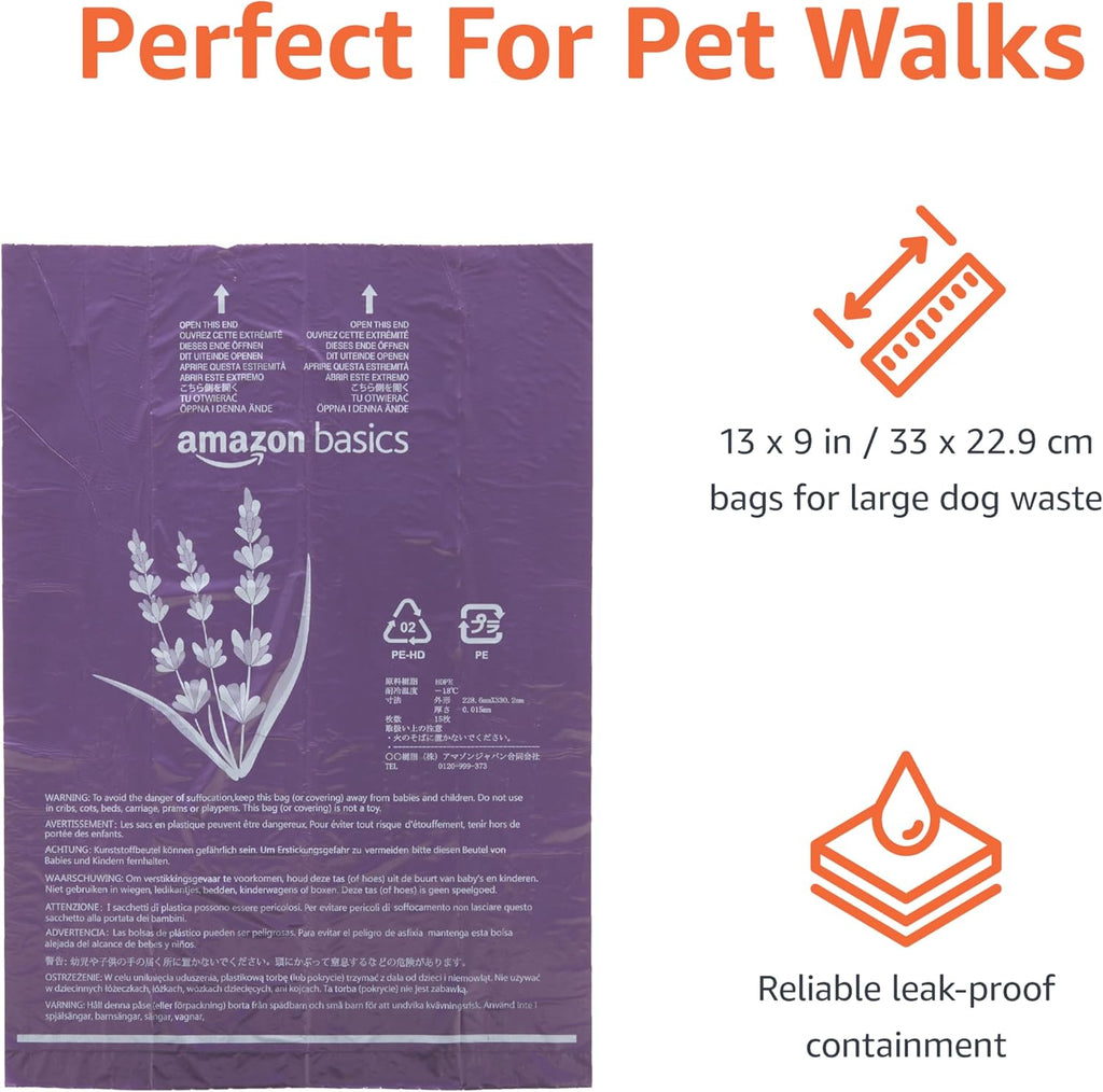 Amazon Basics Dog Poop Bags, 120 Count, Enhanced for Guaranteed Leakproof, Unscented, Green
