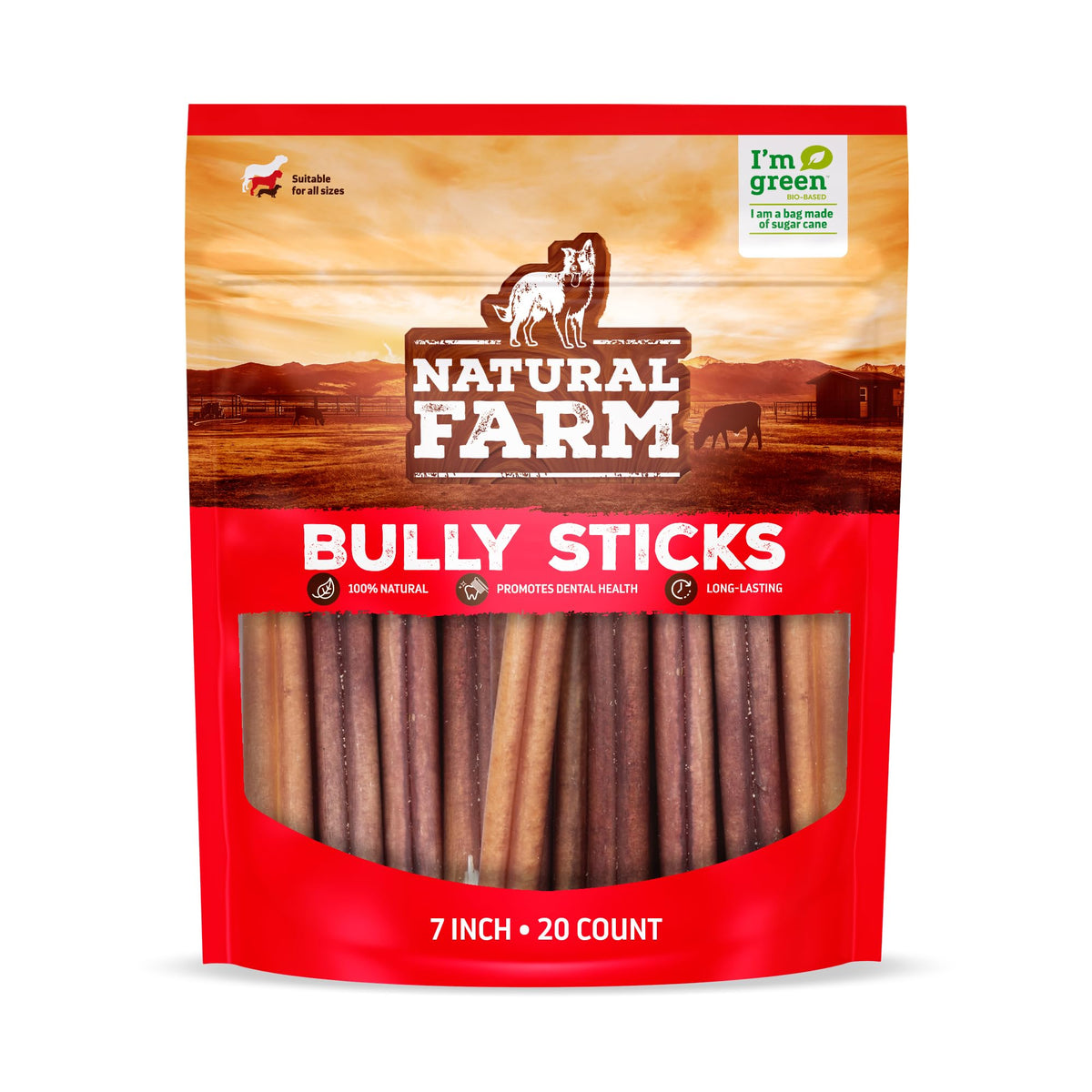 Natural Farm Odor-Free Bully Sticks (6 Inch, 25 count),1.3 lb. Bag, Fully Digestible 100% Beef Pizzle Chews,Grass-Fed, Non-GMO,Grain-Free, Natural Long-Lasting Chews for Small & Large Dogs. Pack of 25