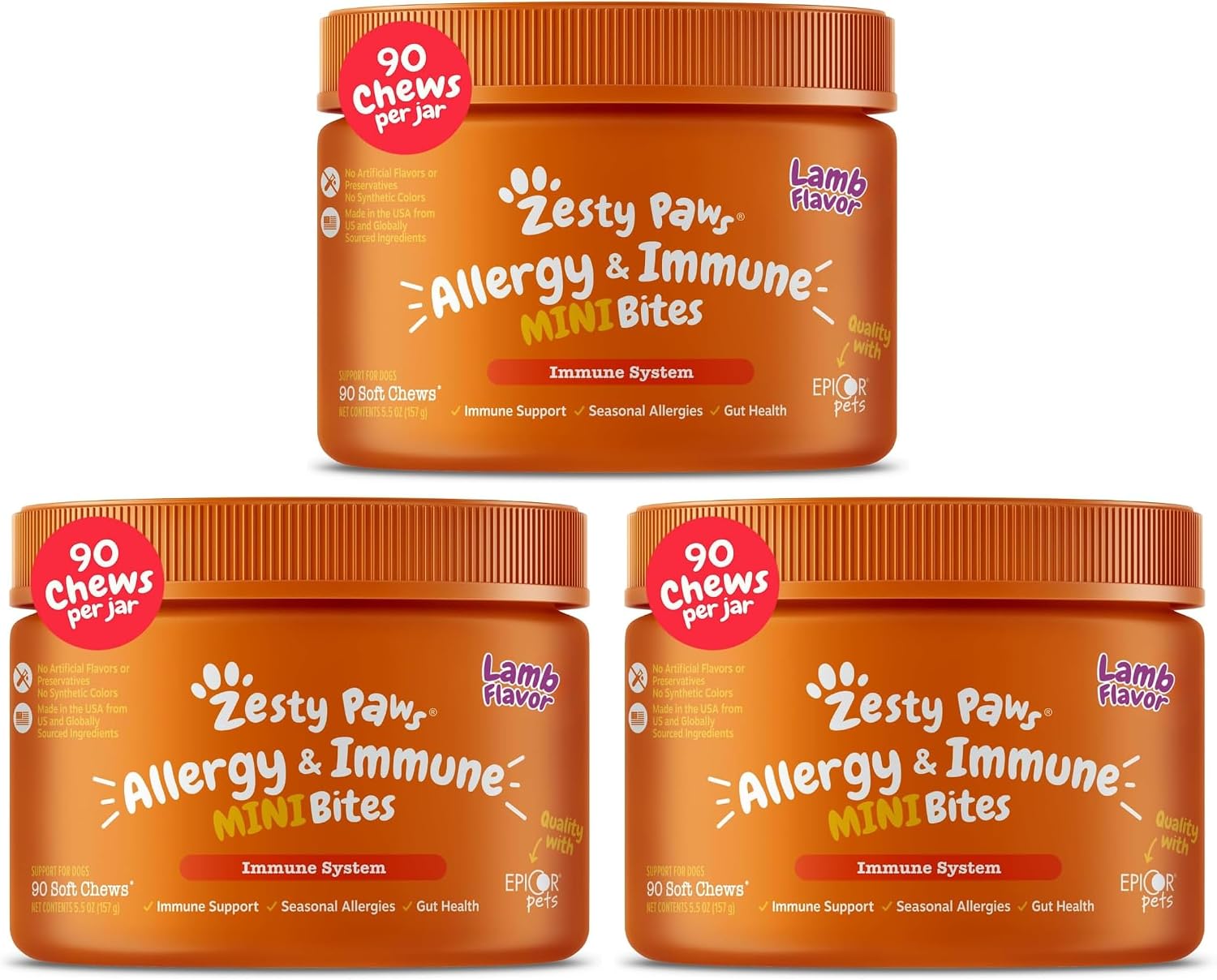 Zesty Paws Dog Allergy Chews - Dog Allergy Relief, Lamb, 90 Ct