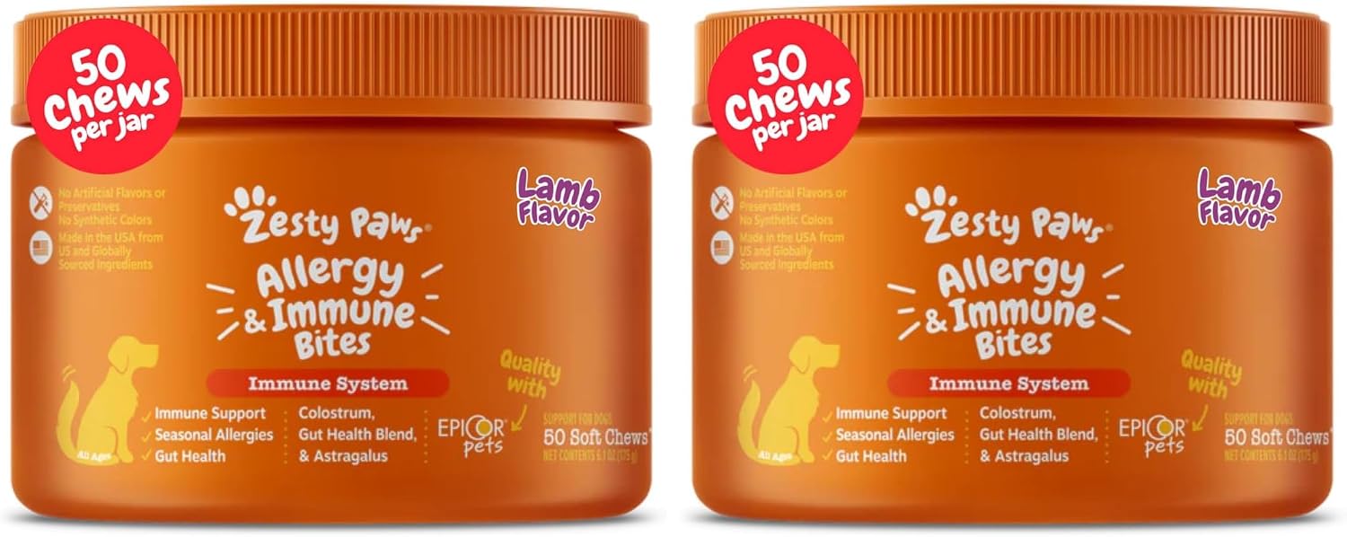 Zesty Paws Dog Allergy Chews - Dog Allergy Relief, Lamb, 90 Ct