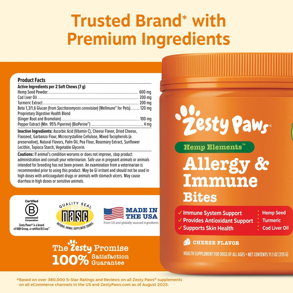 Zesty Paws Dog Allergy Chews - Dog Allergy Relief, Lamb, 90 Ct