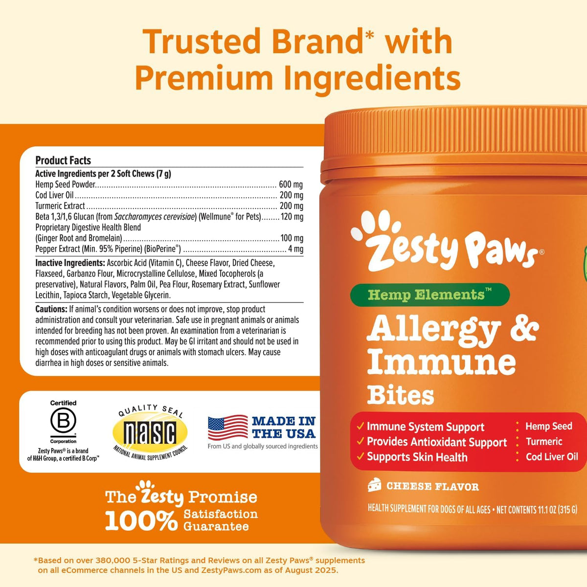 Zesty Paws Dog Allergy Chews - Dog Allergy Relief, Lamb, 90 Ct