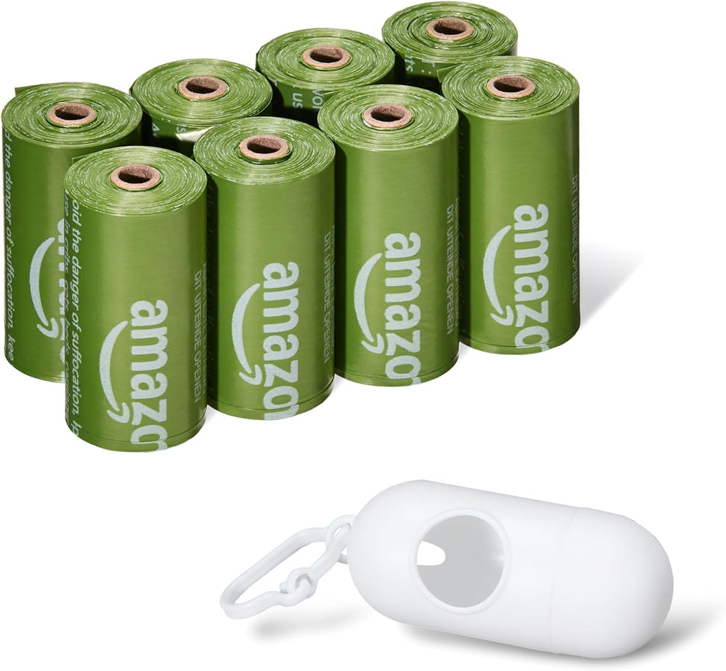 Amazon Basics Dog Poop Bags, 120 Count, Enhanced for Guaranteed Leakproof, Unscented, Green