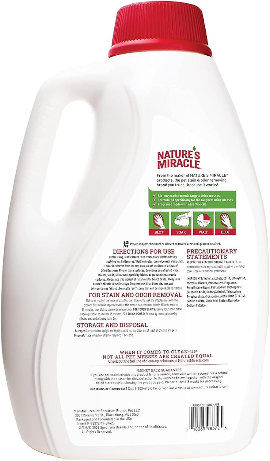 Nature's Miracle Cat Urine Destroyer Plus, Enzymatic Cleaner, 32 oz